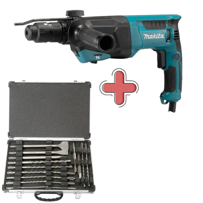 MAKITA HR2670 marteau combiné avec SDS-Plus 800W 3 J + jeu de 17 forets et burins dans une mallette - HR2670FTX2